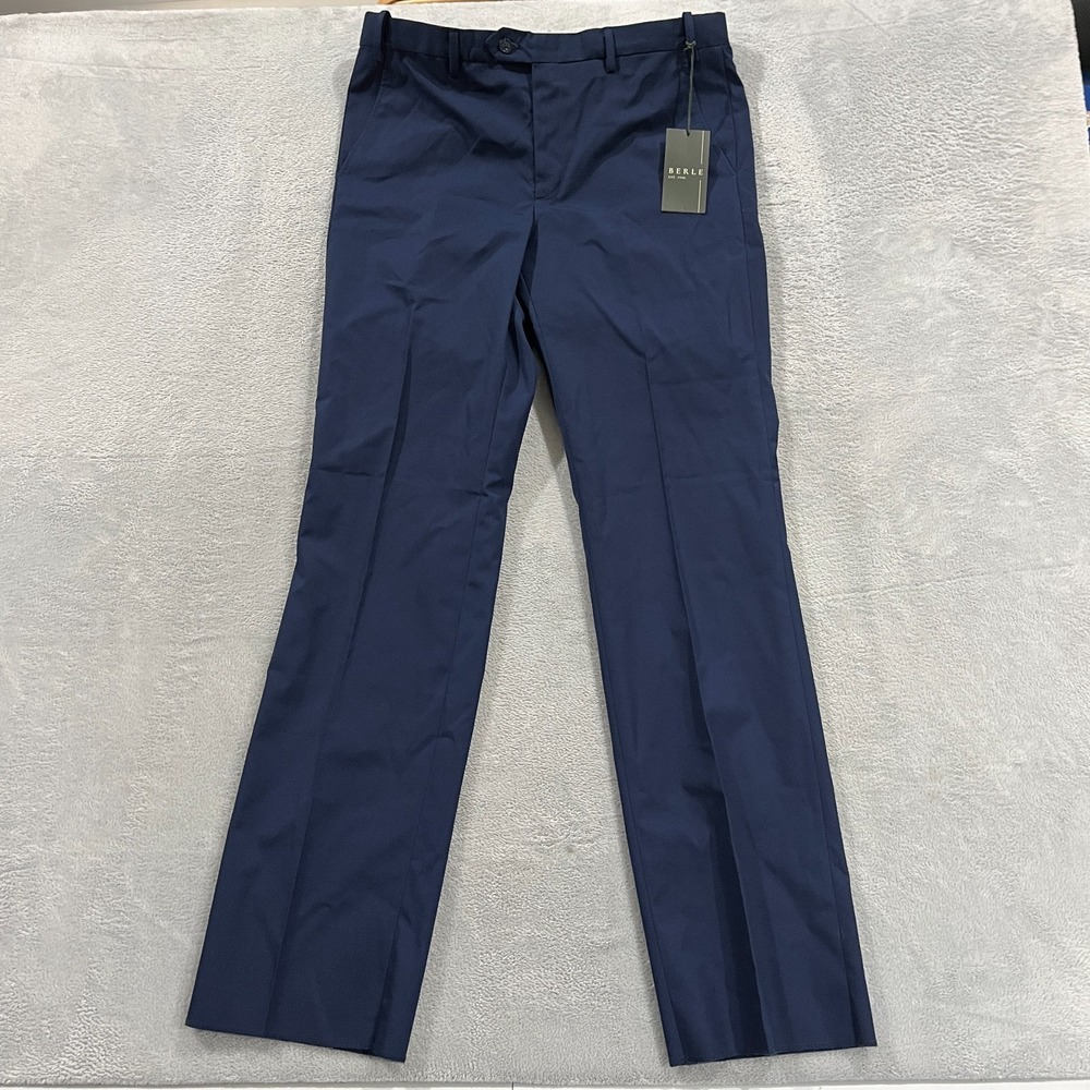 Berle Mens 34 Straight Dress Pants Cotton Polyester Unhemmed Academia Preppy